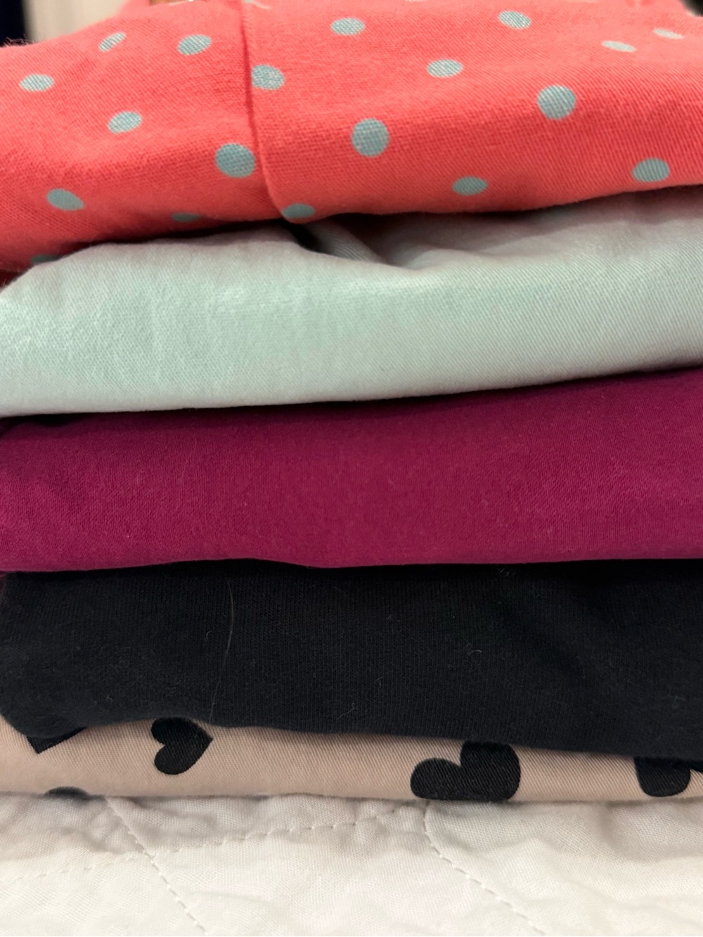 Girl’s pants in Coral Polka Dot, Mint, Magenta, Black & Beige Heart